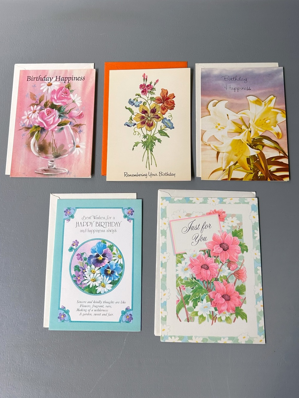 Vintage 1970s Floral Birthday Greeting Cards Lot of 5 Unused Envelopes Deadstock